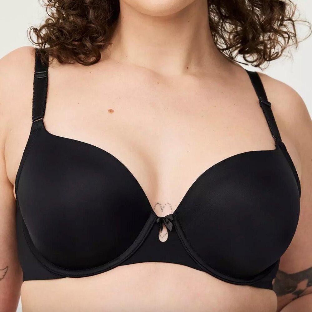 TORRID Plus Size Perfect T-Shirt Bra Solid Black Bow w/ Cutout Underwire 44DDD